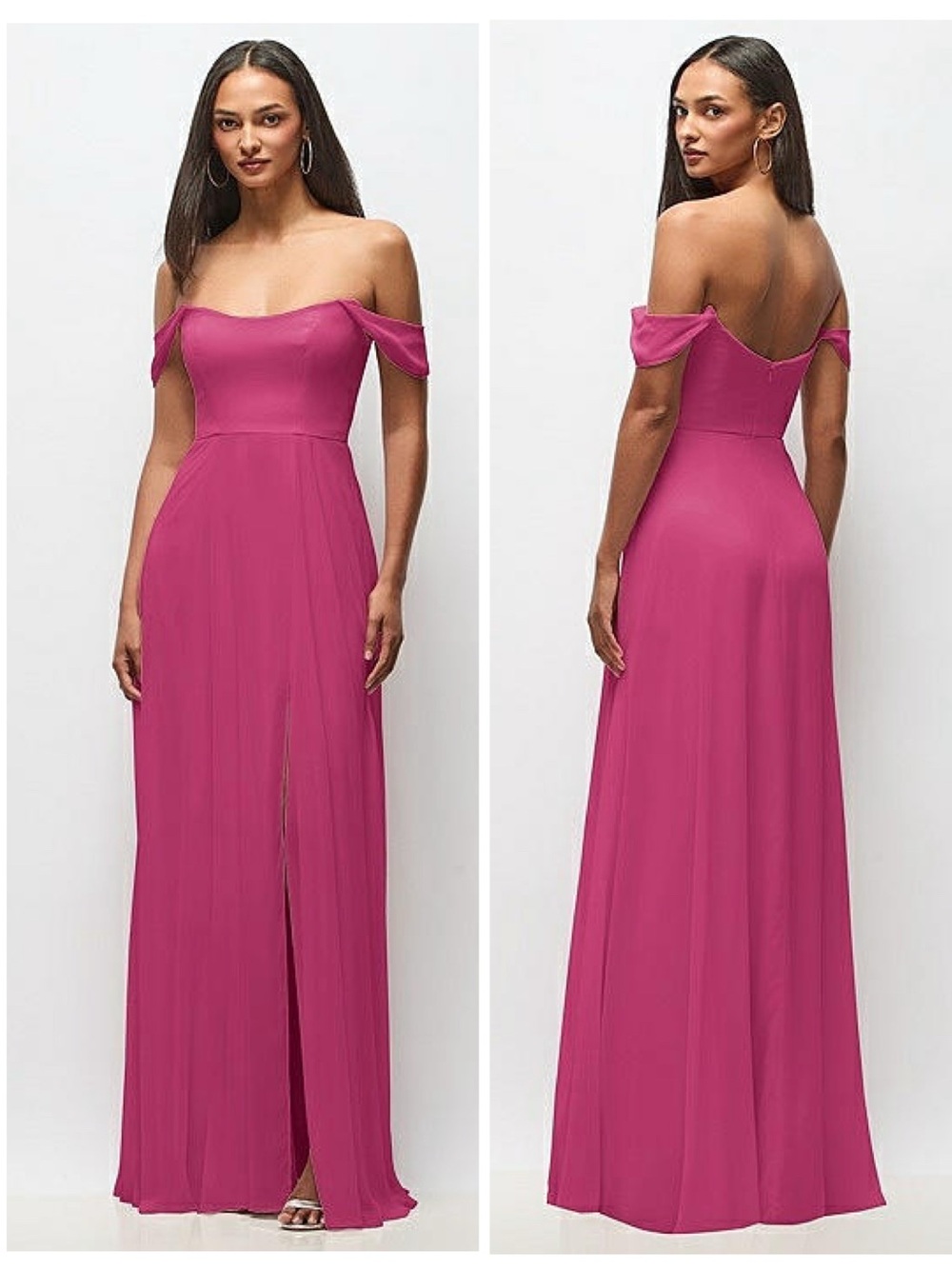 After Six OFF-THE-SHOULDER BASQUE NECK MAXI DRESS FLOUNCE SLEEVES TEA ROSE